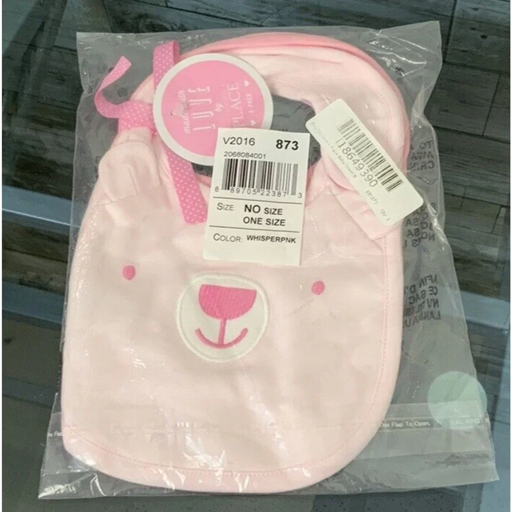 Children's Place Infant Girls 2pk Pink Bibs Bear Face‎ One Size NEW
